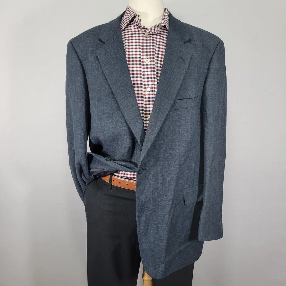 Travel Smith Men's Sport Coat Blazer Two Button Blue Polyester Blend 46R